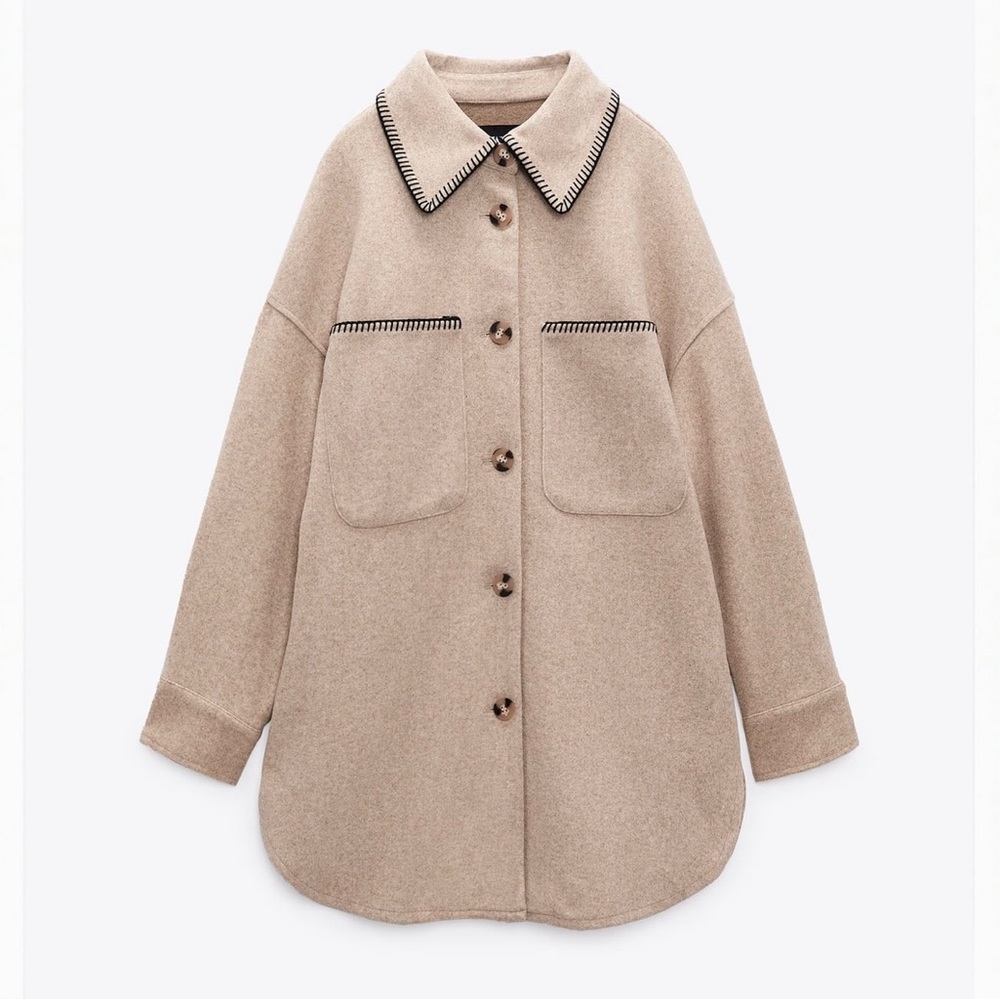 Zara contrasting topstitch soft shacket / overshirt